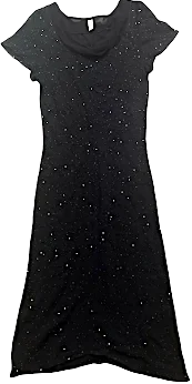 Handwritten London UK. Tanya Sarne. Vintage Black Viscose Dress w/Sequin Embellishments