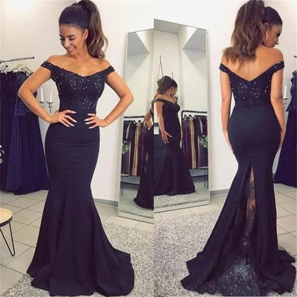 Long Black Prom Dresses, Beading And Lace Prom Dresses, Off-shoulder Mermaid Evening Dresses, Zipper Prom Dresses, TYP0063 Long Black Prom Dresses, Beading And Lace Prom Dresses, Off-shoulder Mermaid Evening Dresses, Zipper Prom Dresses, TYP0063