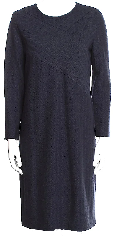 Jil Sander. Midnight Navy Wool Blend 3/4 Sleeve Dress
