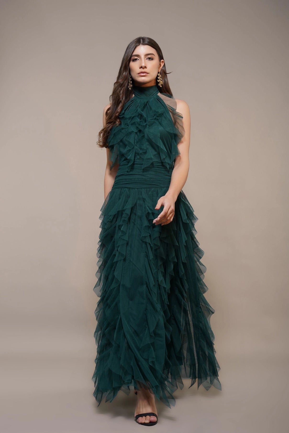 Lace & Beads Tabitha Maxi Ruffle Tulle Halterneck Dress
