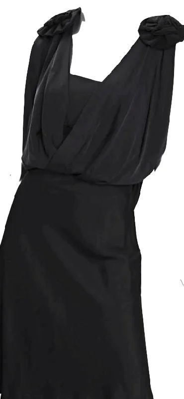 VIKTOR & ROLF. New. New With Tags. Womens Black Silk & Viscose Sleeveless Draped Blouson Dress