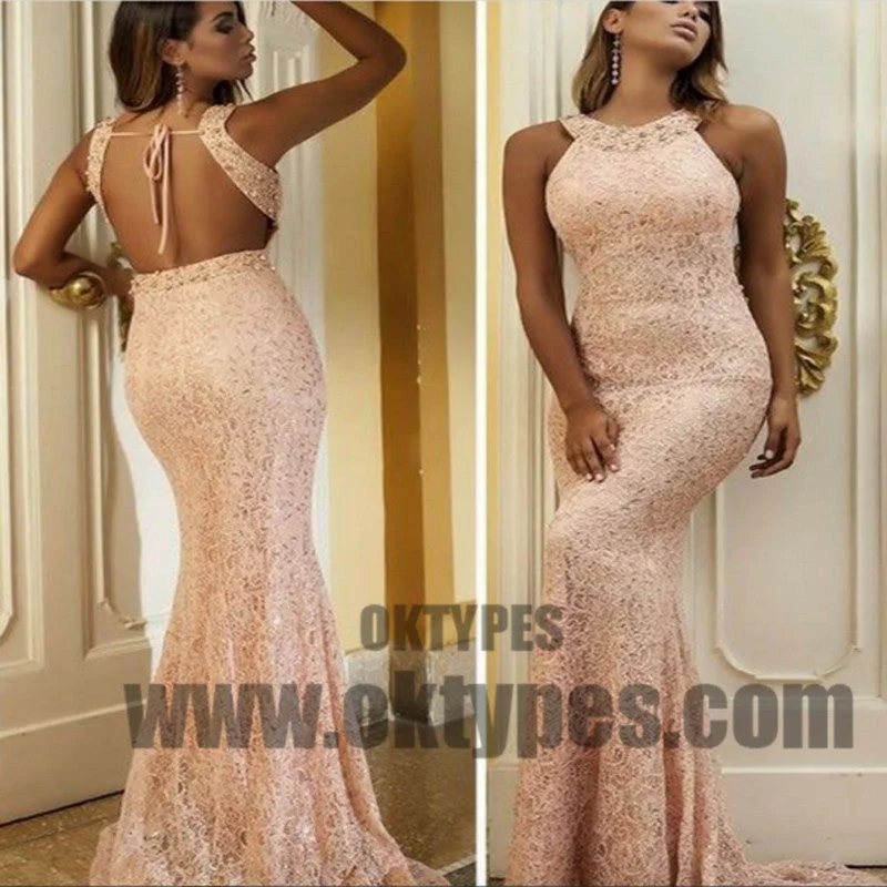 Long Mermaid Prom Dresses, Pink Lace Prom Dresses With Little Beading, Grecian Prom Dresses, Backless Prom Dresses, TYP0228 Long Mermaid Prom Dresses, Pink Lace Prom Dresses With Little Beading, Grecian Prom Dresses, Backless Prom Dresses, TYP0228