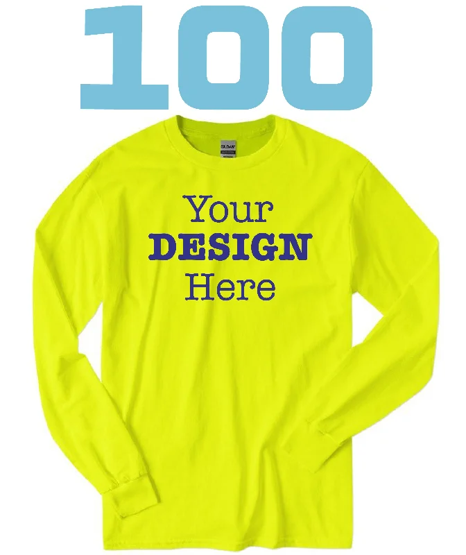 100 Gildan Long Sleeve Cotton Unisex Tees Zippered Front Buttoned Front Snap Front