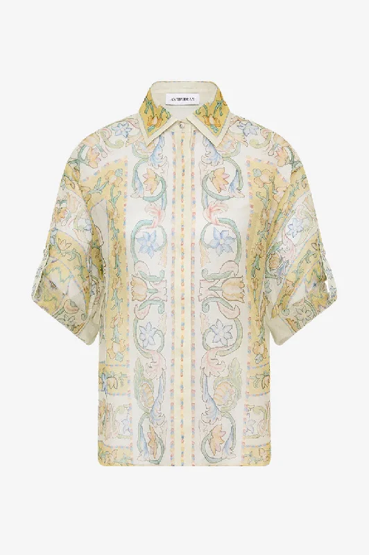 Antipodean Holiday Shirt - Sun Bloom V-Neck T-Shirt Long Sleeve Cotton