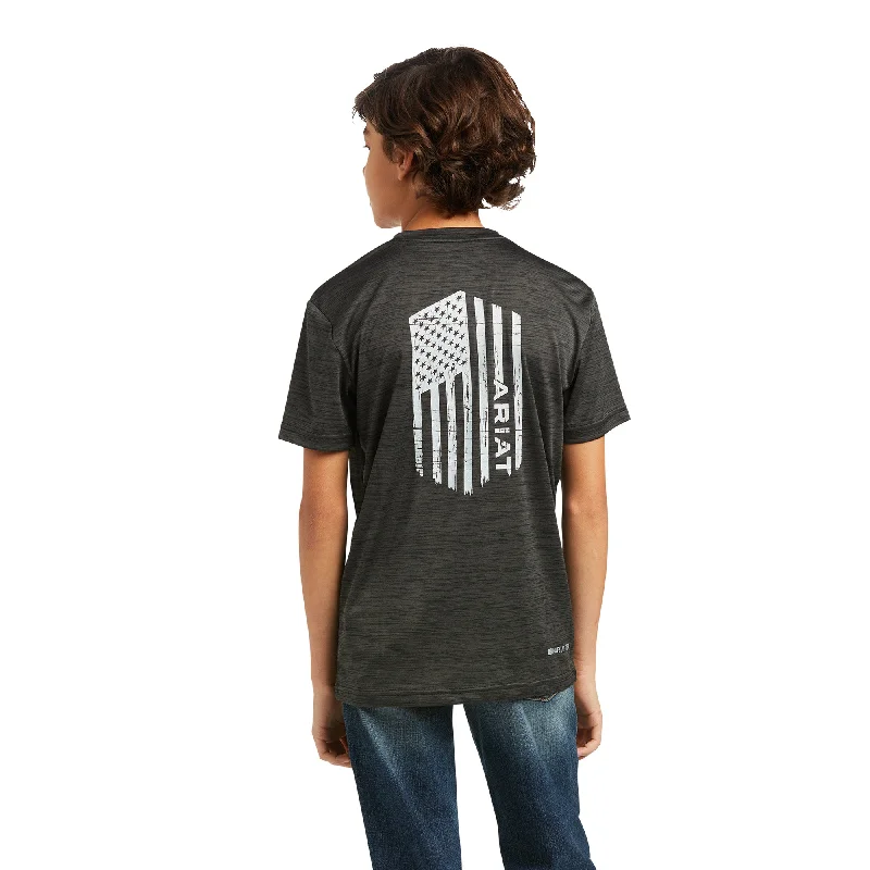 Ariat Boy's Short Sleeve Charcoal Charger Vertical Flag T-Shirt 10039584 Boxy Fit Fitted Loose Ariat Boy's Short Sleeve Charcoal Charger Vertical Flag T-Shirt 10039584 Boxy Fit Fitted Loose