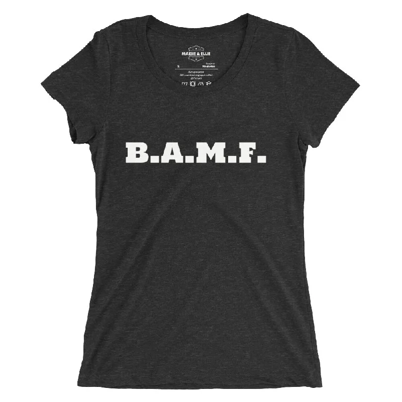 Bad A** M'Fer Blanco Women's Tri-Blend Slim Fit T-Shirt Welt Pockets Slit Pockets