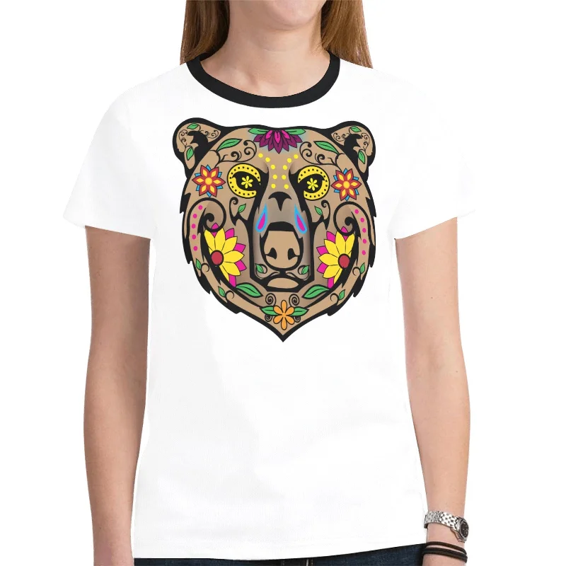 Bear Spirit Guide (White) T-shirt for Women Graphic Embroidered Appliqued
