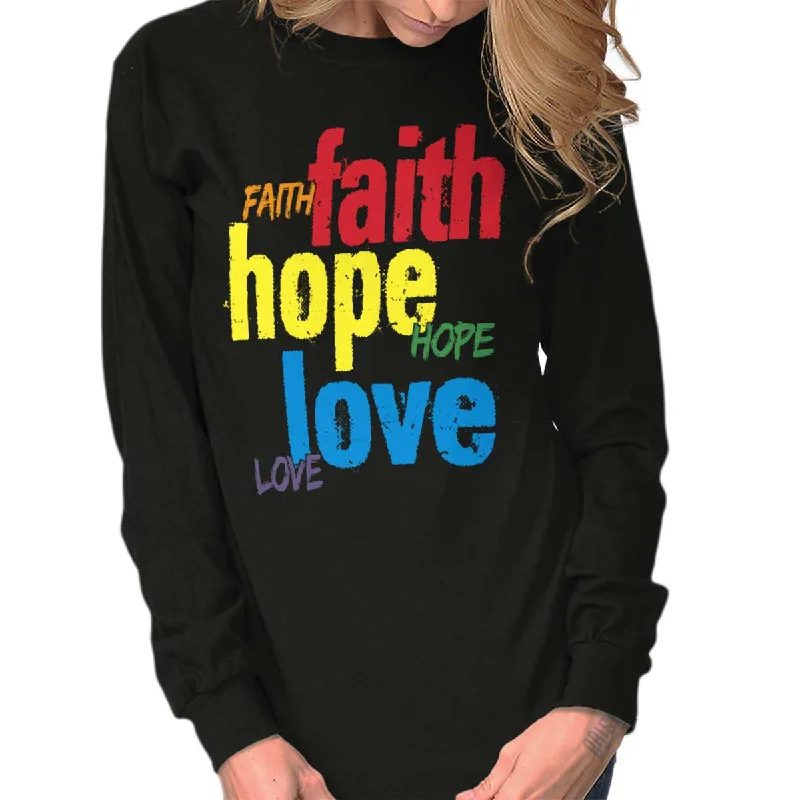 Color Faith Hope Long Sleeve T-Shirt Zippered Buttoned Snapped