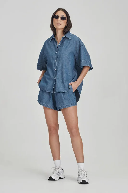 Commoners Womens Boyfriend Shirt - Chambray Houndstooth Herringbone Solid