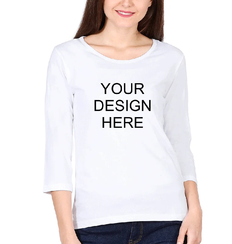 Customized-Custom-Personalized Full Sleeves T-Shirt for Women Solid Print Embellished