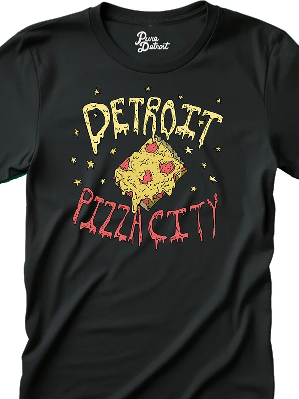 Detroit Pizza City Unisex T-shirt - Square Slice - Black Anti-Pilling Machine Wash Handmade