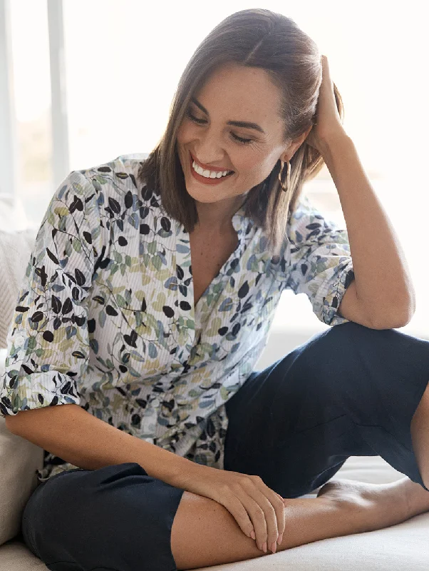 Evianna 3/4 Sleeve Shirt Zippered Front Buttoned Front Snap Front