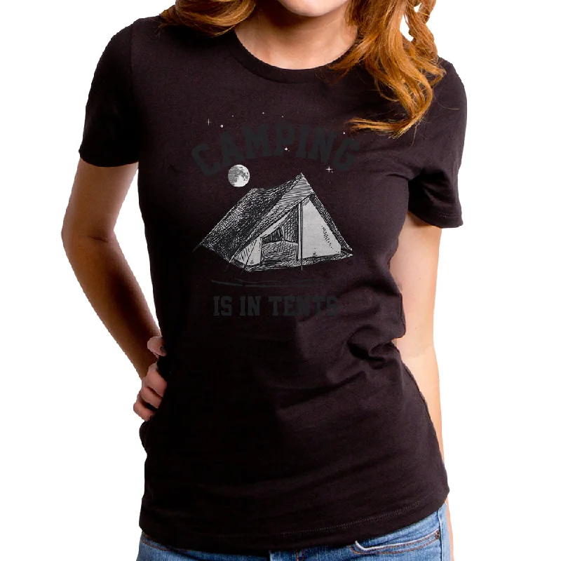 In Tents Women's T-Shirt Notch Collar Peter Pan Collar Cowl Neck