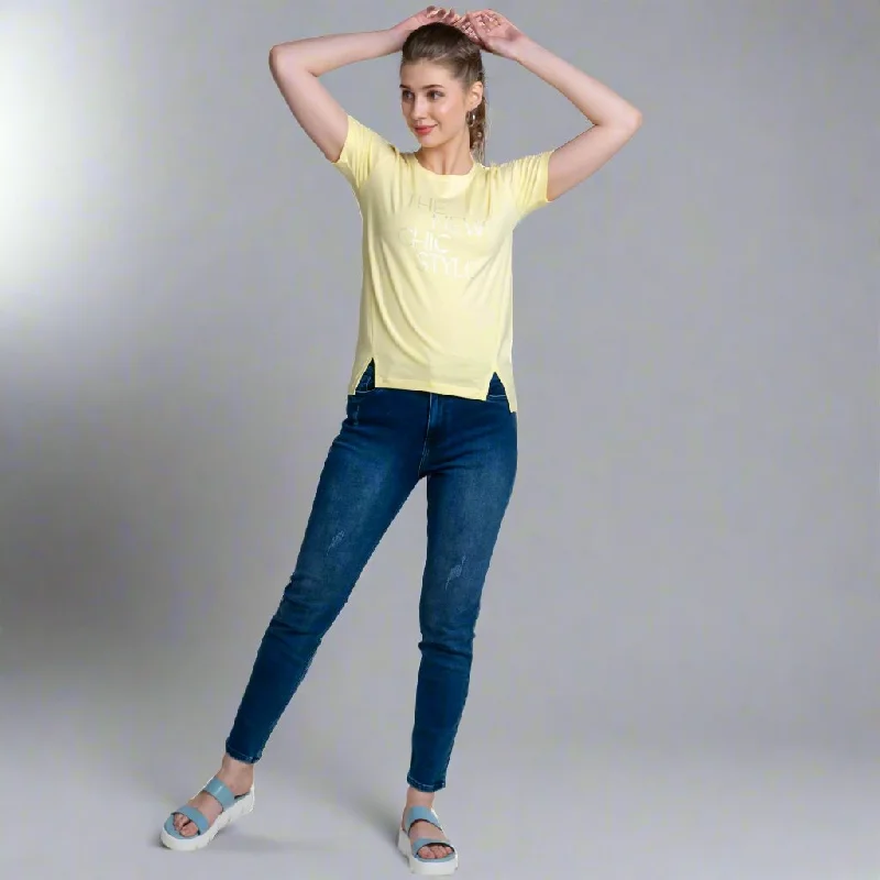 Half Sleeve Cotton T-shirt For Ladies Denim Fabric Leather Fabric Suede Fabric