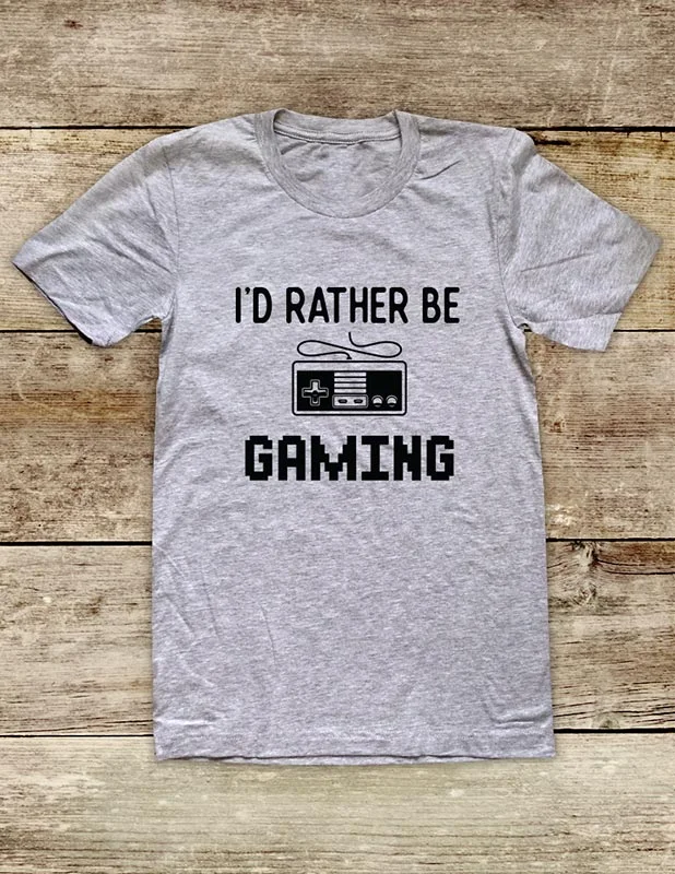 I'd Rather Be Gaming - funny Video Game Soft Unisex Men or Women Short Sleeve Jersey Tee Shirt Striped Floral Plaid