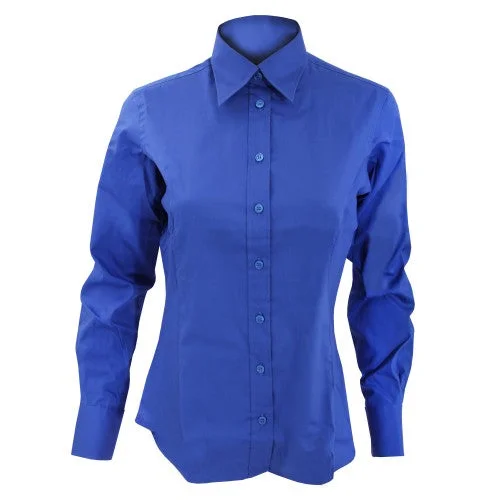 Kustom Kit Ladies Corporate Long Sleeve Oxford Shirt Houndstooth Herringbone Solid