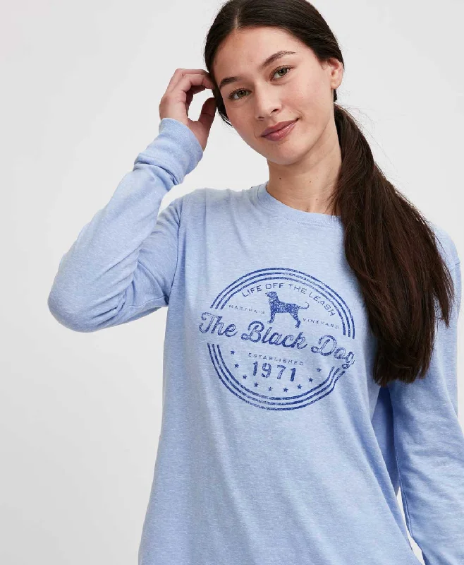 Ladies Dog Stamp Longlseeve Tee Elegant Classic Vintage