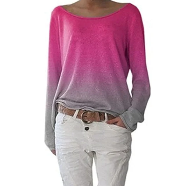 Womens Long Sleeve Polyester Blend T Shirts In 7 Colors & 6 Sizes Satin Fabric Silk Fabric Chiffon Fabric