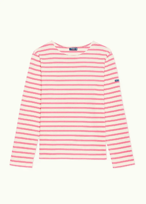 MERIDIEN MODERNE - Original Breton Shirt | Heavyweight Cotton | Men Fit (IVORY / PINK) Welt Pockets Slit Pockets