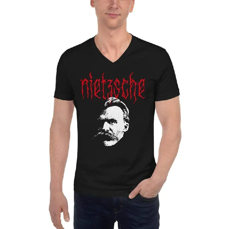 Metal Philosophers - Nietzsche - Unisex V-Neck T-Shirt Spandex Blend Rayon Blend Denim Blend