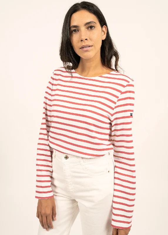 MINQUIERS MODERN - Authentic Breton Stripe Shirt | Soft Cotton | Men Fit (IVORY / PINK) Satin Blend Silk Blend Wool Blend MINQUIERS MODERN - Authentic Breton Stripe Shirt | Soft Cotton | Men Fit (IVORY / PINK) Satin Blend Silk Blend Wool Blend