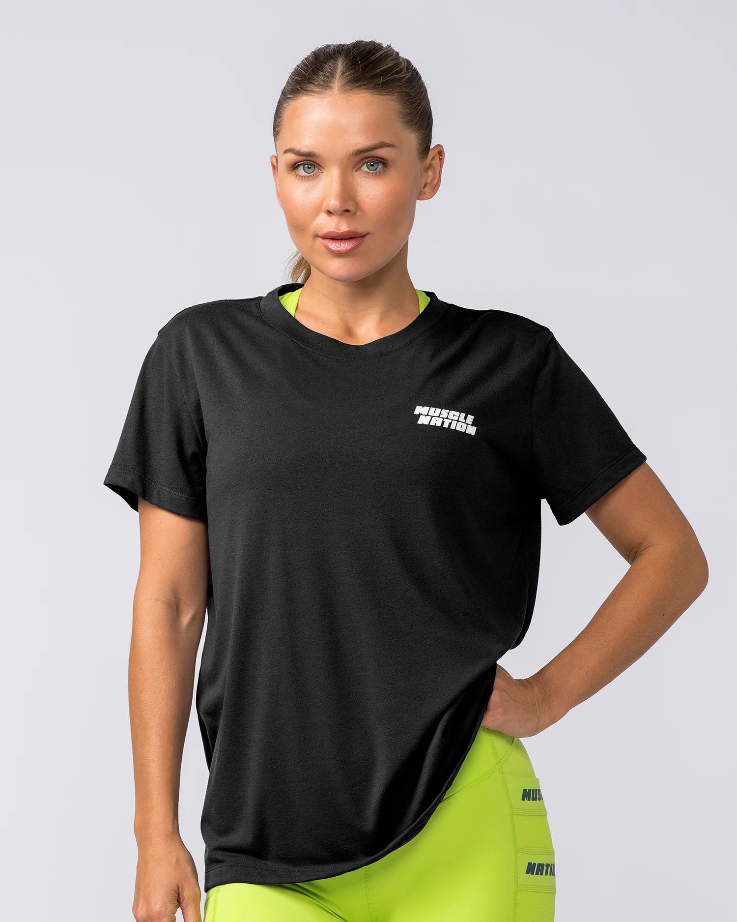 Muscle Nation | Faster Training Tee - Black Denim Fabric Leather Fabric Suede Fabric