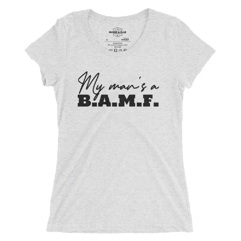 My Man's a Bad A** M'Fer Blanco Women's Tri-Blend Slim Fit T-Shirt Zippered Front Buttoned Front Snap Front My Man's a Bad A** M'Fer Blanco Women's Tri-Blend Slim Fit T-Shirt Zippered Front Buttoned Front Snap Front