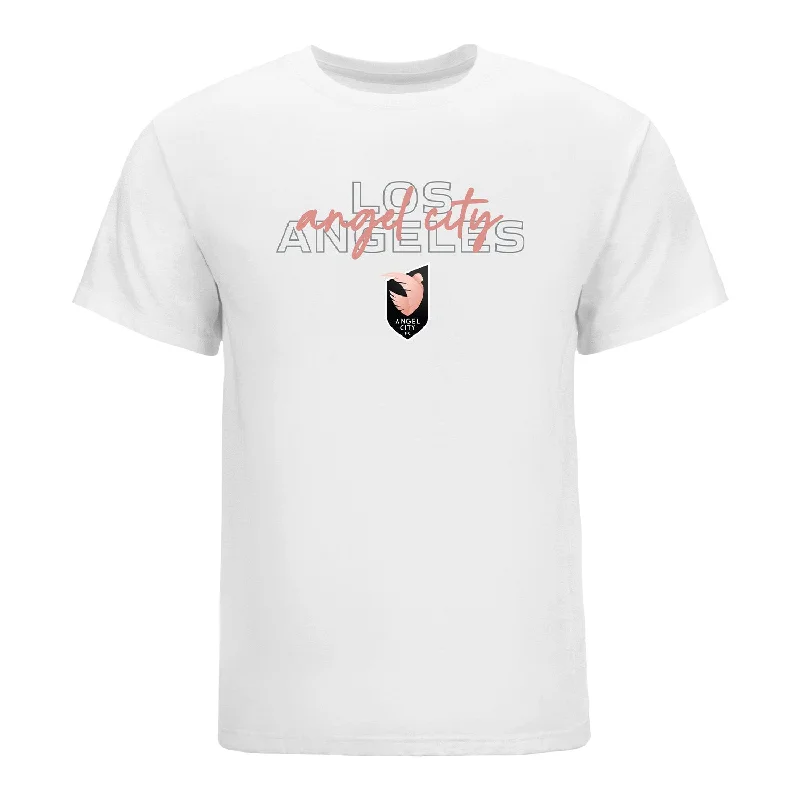 Unisex Angel City Mosaic Motion White Tee Polka Dot Checkered Tartan