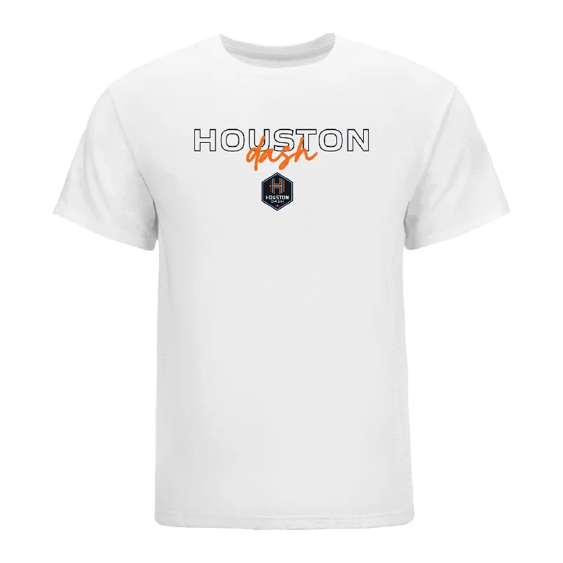 Unisex Houston Dash Mosaic Motion White Tee Collared Crew Neck Turtle Neck