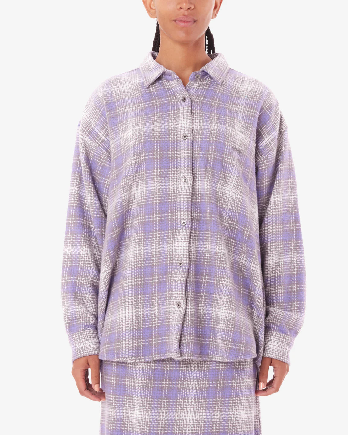 Obey BELMONT PLAID SHIRT - ASTER PURPLE Solid Print Embellished