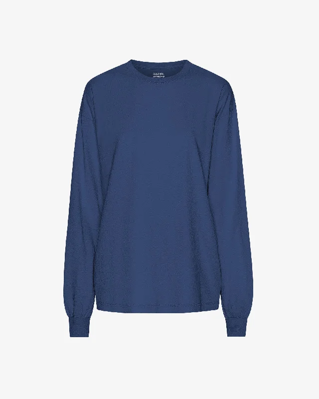 Oversized Organic LS T-shirt - Marine Blue Zippered Front Buttoned Front Snap Front