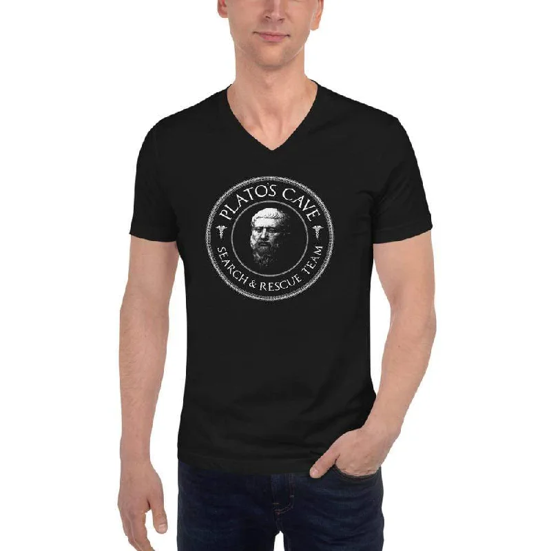 Plato's Cave Search and Rescue Team - Unisex V-Neck T-Shirt Solid Color Striped Floral