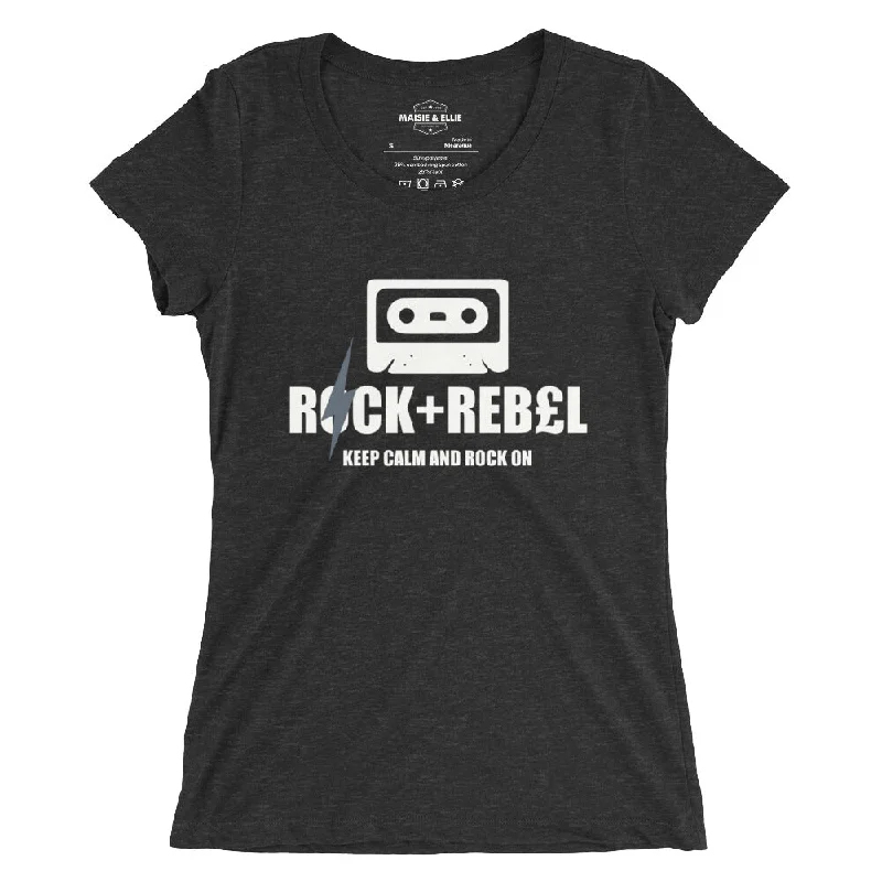Rock+Reb£llion Cassette A-Side Women's Tri-Blend Slim Fit T-Shirt Seamless Knitted Crochet