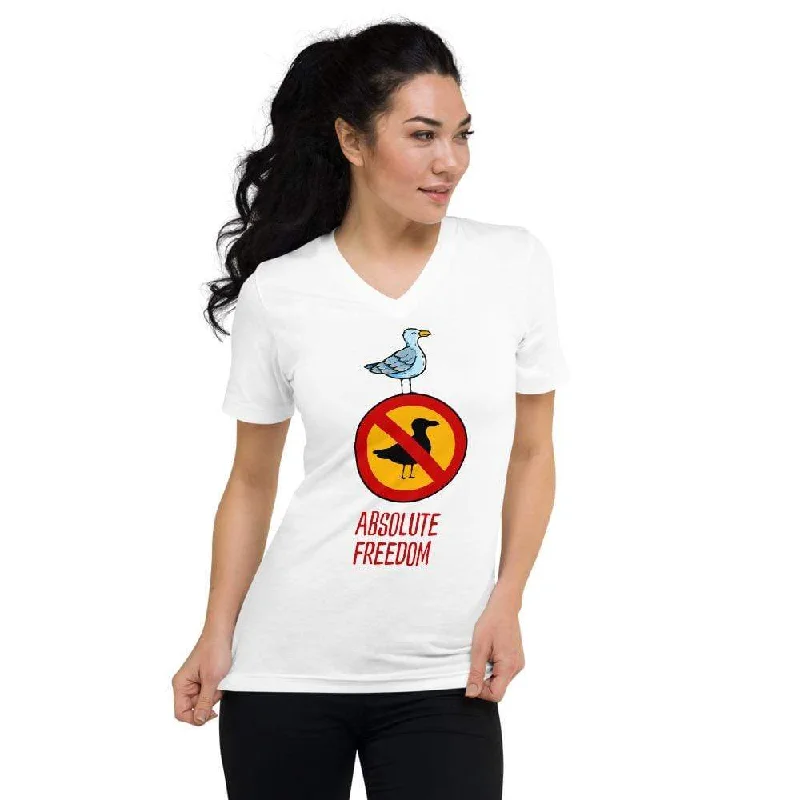 Sartre - Absolute Freedom Seagull - Unisex V-Neck T-Shirt Print Jacquard Patchwork