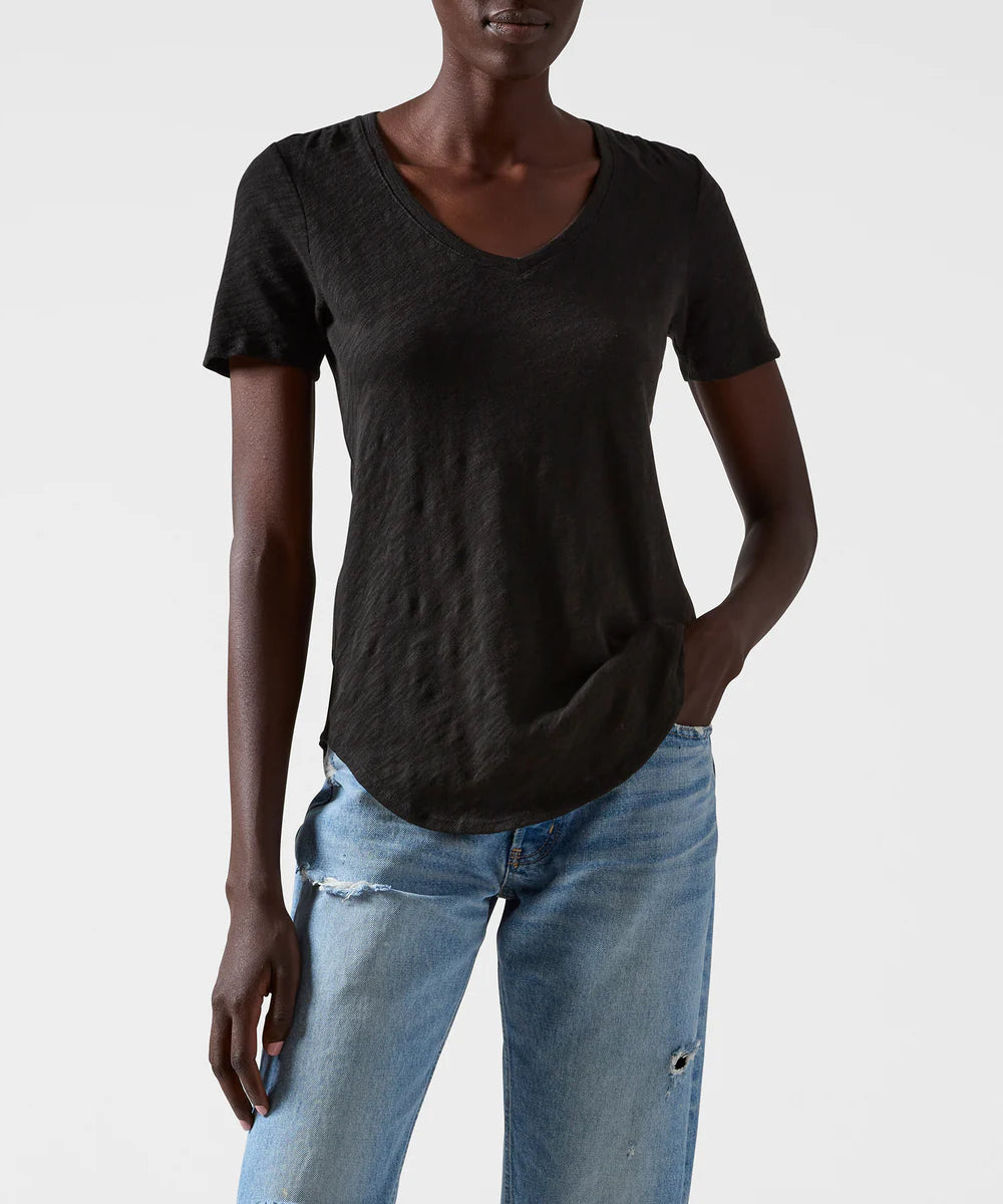 Slub Jersey S/S V Neck Tee - Black Lace Blend Ribbed Blend Corduroy Blend