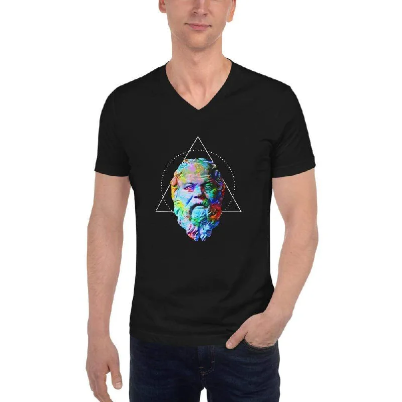 Socrates - Vivid Colours For Trippy Heads - Unisex V-Neck T-Shirt Sequined Glittery Shiny Socrates - Vivid Colours For Trippy Heads - Unisex V-Neck T-Shirt Sequined Glittery Shiny