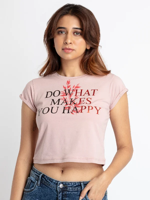 Womens Printed Round Neck T-shirt Iron Safe Non-Iron Wrinkle Free