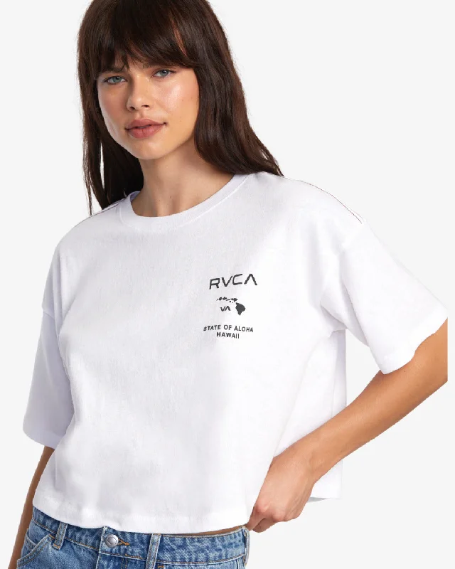 State Of Aloha T-Shirt - White Solid Color Striped Floral
