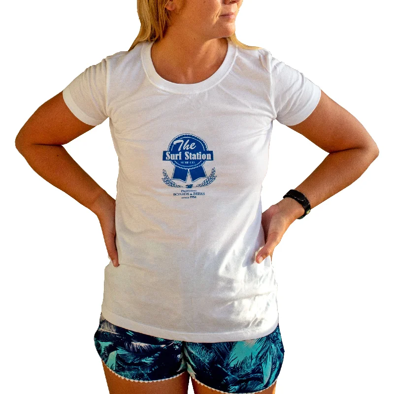 Surf Station Pabst Surf Co Women's S/S T-Shirt - White Cozy Warm Stylish