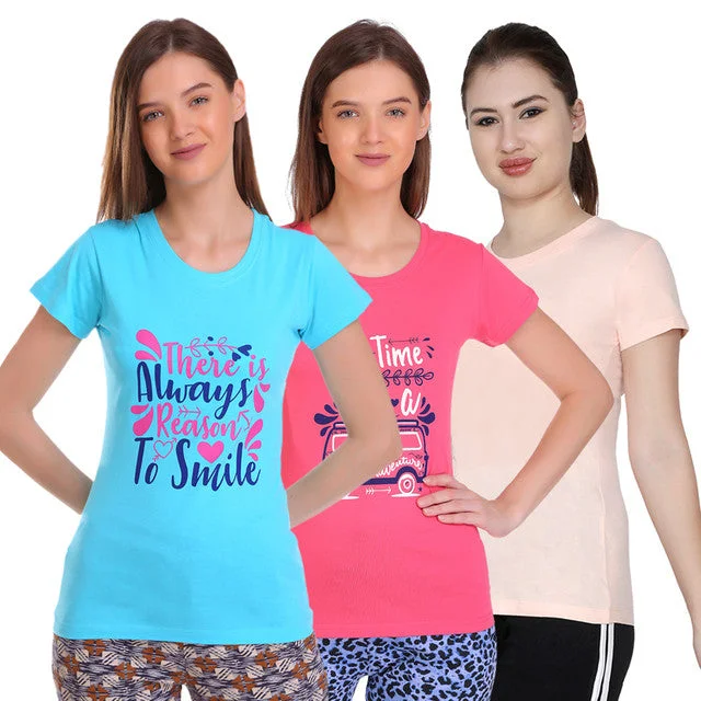 T.T. Women Slim Fit Printed Round Neck T-Shirt Aqua::Pink::Skin Casual Formal Business T.T. Women Slim Fit Printed Round Neck T-Shirt Aqua::Pink::Skin Casual Formal Business