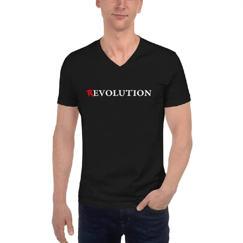 There is Evolution in Revolution - Unisex V-Neck T-Shirt Cotton Fabric Linen Fabric Terry Fabric