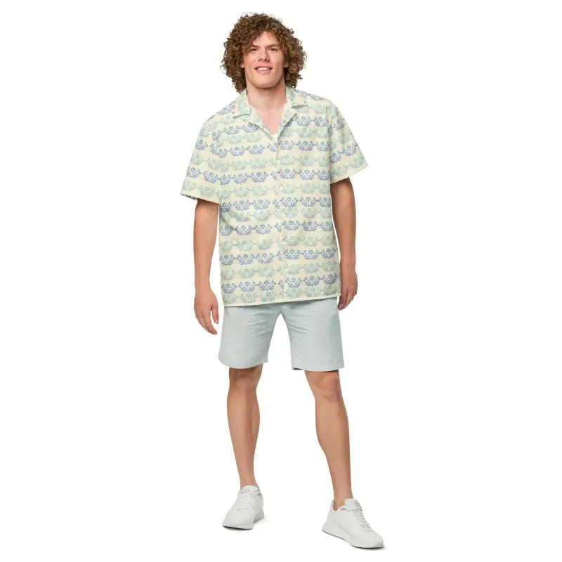 Blooming Brilliance: Eco-friendly Unisex Floral Button Shirt Cashmere Blend Cotton Blend Poly Blend