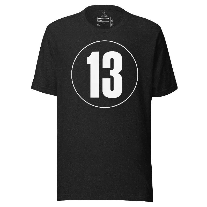 Unisex t-shirt: White on Black 13 Graphic T-Shirt Round Neck Polyester