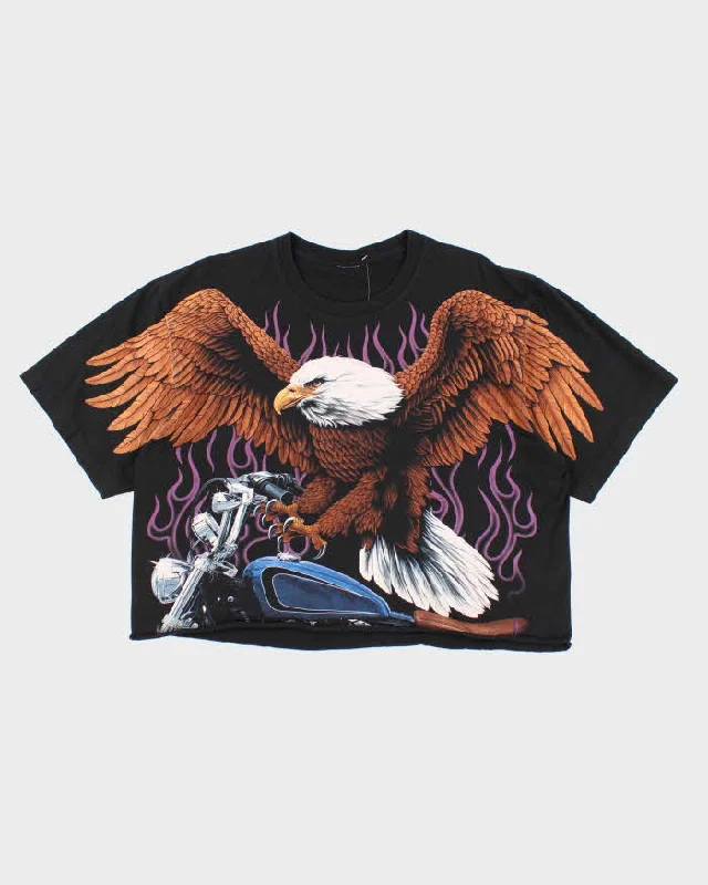 Vintage 90s Cropped Eagle Biker T-Shirt - M Boxy Fit Fitted Loose