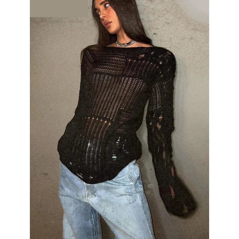 Women's Basic Solid Hollow Out O Neck Long Sleeve Knitted Loose Shirt Print Jacquard Patchwork Women's Basic Solid Hollow Out O Neck Long Sleeve Knitted Loose Shirt Print Jacquard Patchwork