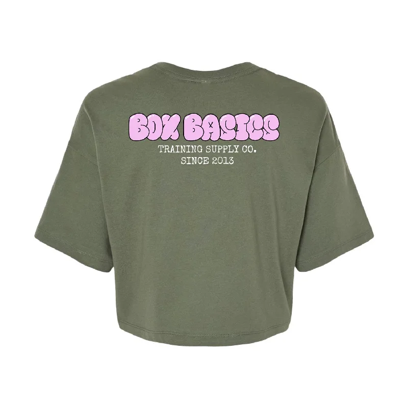 Women's Bubble Crop Tee Ribbed T-Shirt High Neck Heavyweight