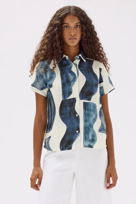 Womens Glaze Print Linen Silk Shirt Polka Dot Checkered Tartan