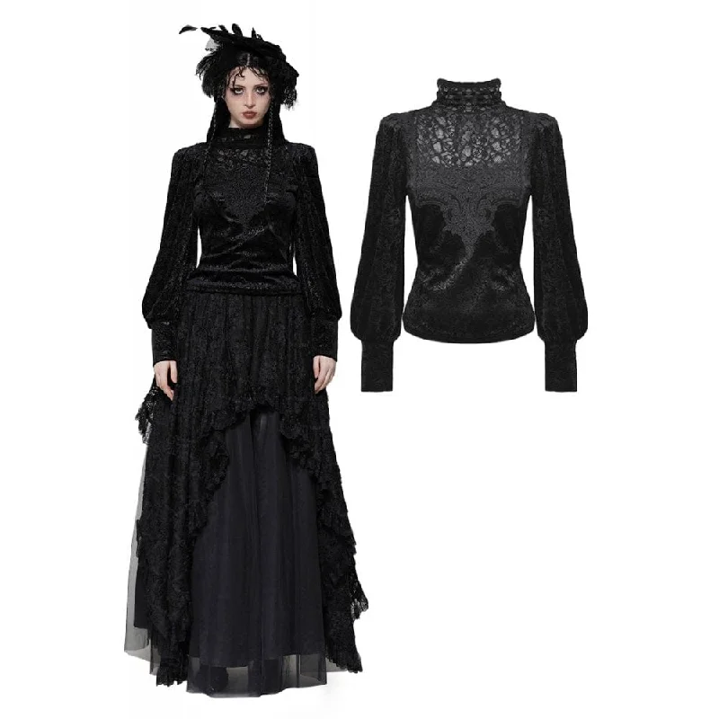 Women's Gothic Floral Lace Long Sleeved Shirt Chenille Brocade Lace