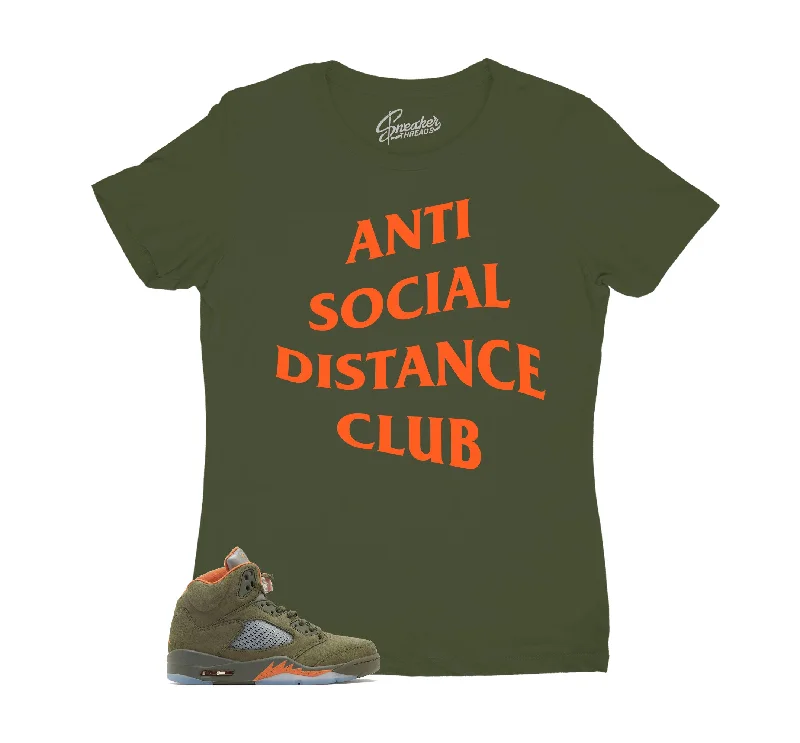 Womens - Olive 5 Social Distance Shirt Basic T-Shirt Crew Neck Short Sleeve