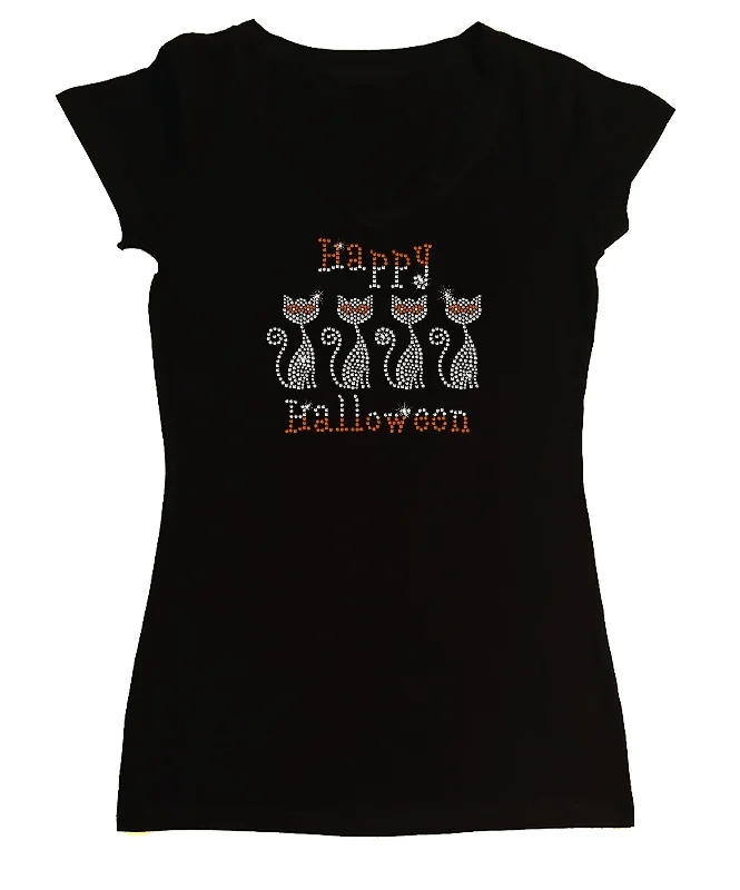 Women's Rhinestone Fitted Tight Snug Shirt Happy Halloween Cats with Masks - Halloween Shirt Chenille Fabric Brocade Fabric Lace Fabric Women's Rhinestone Fitted Tight Snug Shirt Happy Halloween Cats with Masks - Halloween Shirt Chenille Fabric Brocade Fabric Lace Fabric